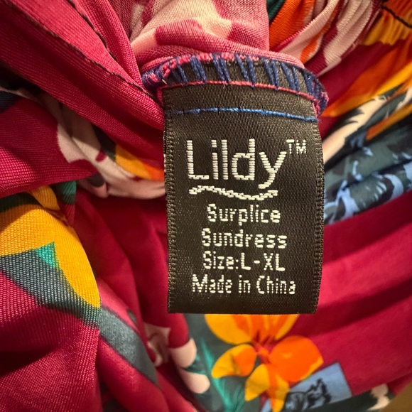 Lildy Large XL Floral Midi sun Dress Pink Orange Hawaiian tropical coverup beach - Picture 6 of 9